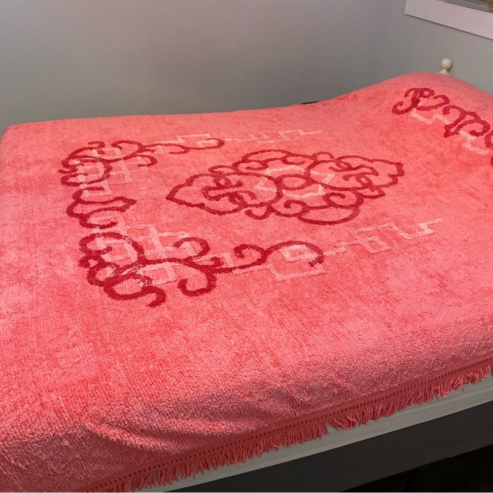 Vintage Chenille quilt coverlet blanket pink dusty rose Buddha face Shanghai - Picture 14 of 16